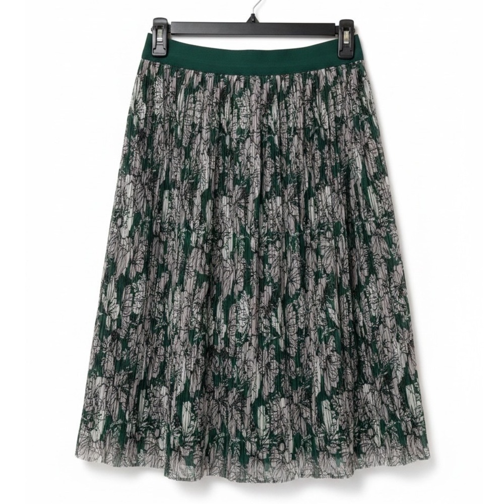 Liz Claiborne Petite Small Pleated Midi Skirt Medieval Green Floral Mesh PS NWT